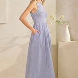 SLVLESS STRIPED SMOCKED MAXI DRESS