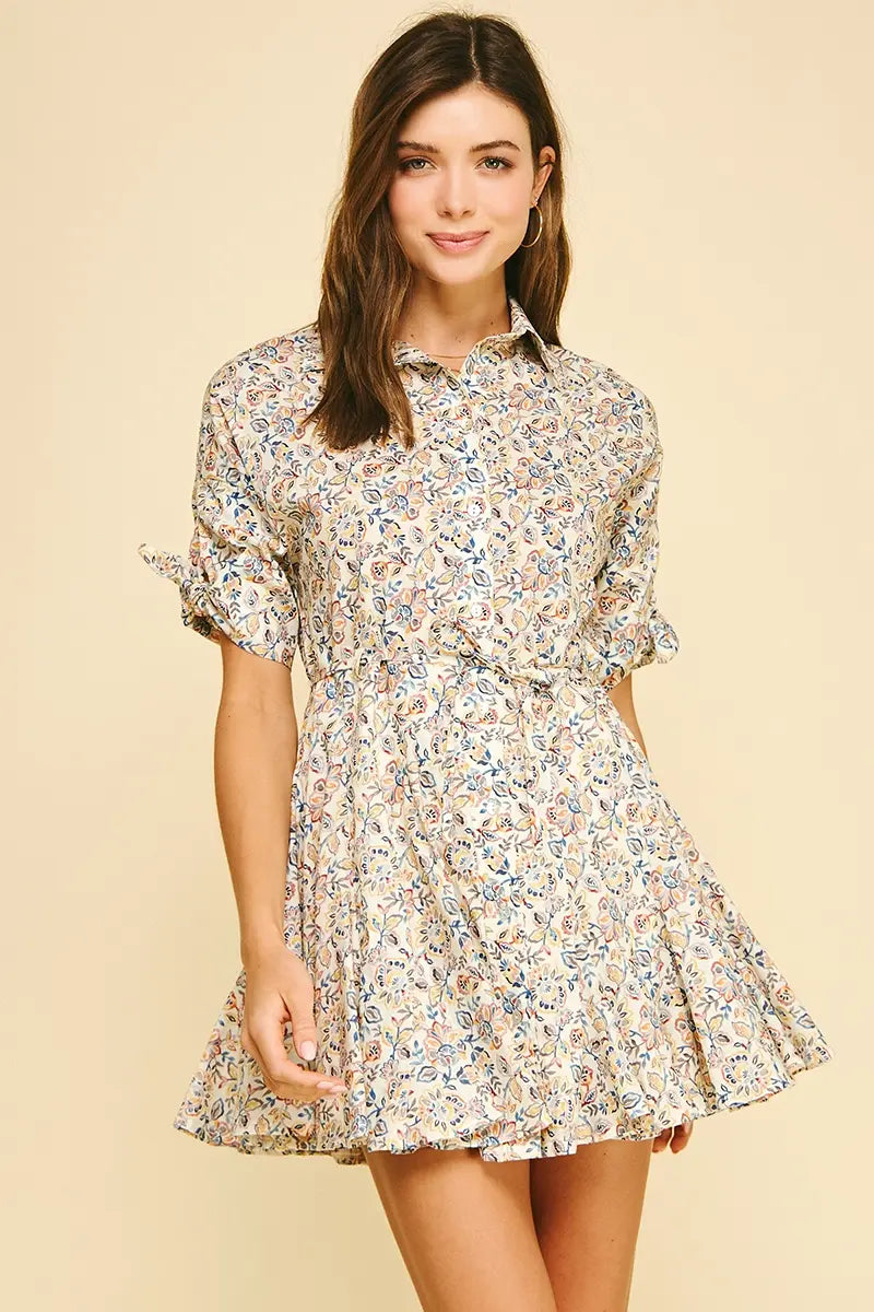FLORAL BUTTON DOWN MINI DRESS