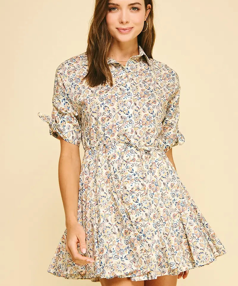 FLORAL BUTTON DOWN MINI DRESS