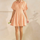 SSLV PLEATED STRIPE MINI SHIRT DRESS