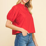 RUFFLE COLLAR POPLIN TOP
