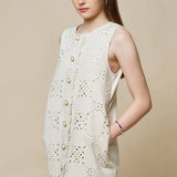 Pattern Embroidery Button Down Mini Shift Dress