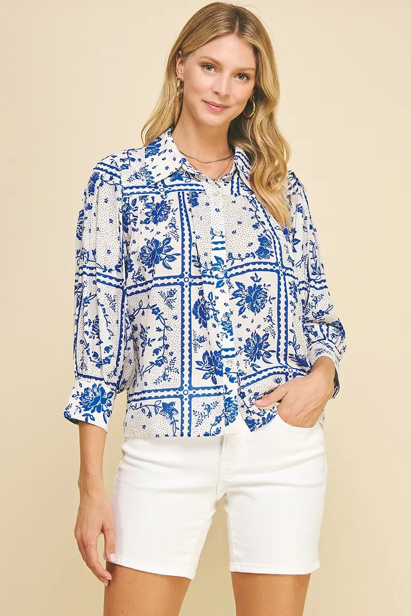 FLORAL BUTTON DOWN TOP