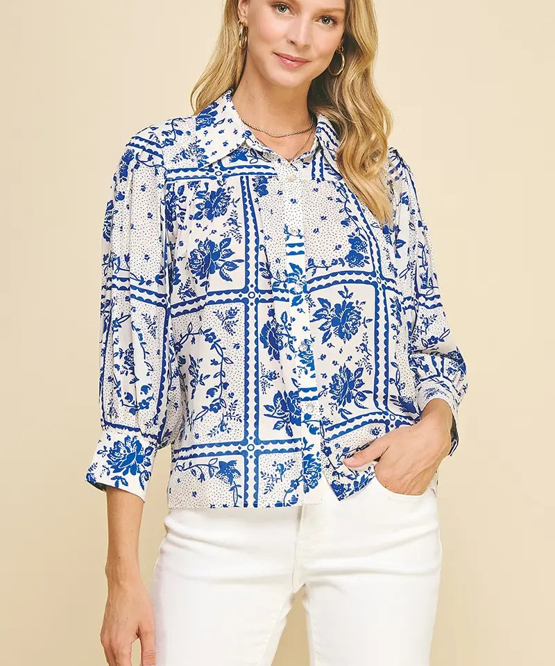 FLORAL BUTTON DOWN TOP