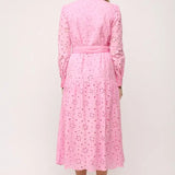 LAYTON BELTED BUTTON DOWN LACE MIDI DRESS