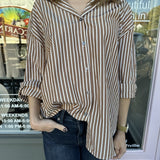 BUTTON DOWN BOYFRIEND STRIPED TOP