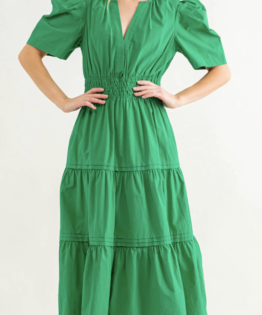 POUF SSLV TIERED MIDI DRESS