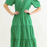 POUF SSLV TIERED MIDI DRESS