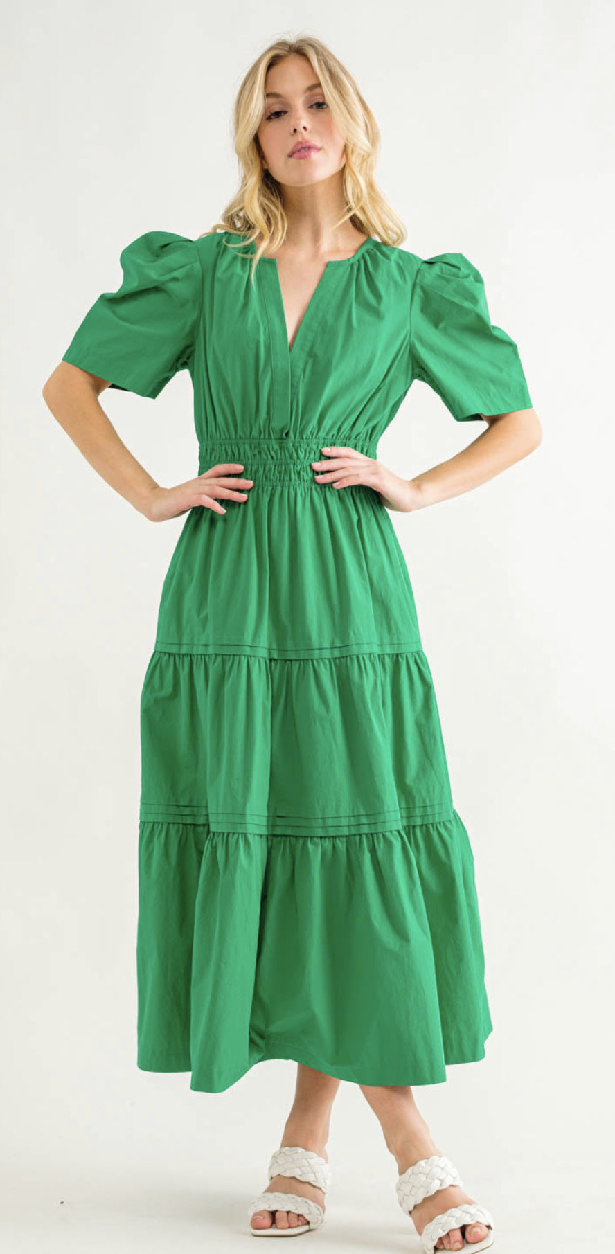 POUF SSLV TIERED MIDI DRESS