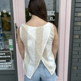 KELIS WIDE STRIPED SLVLESS LINEN TOP