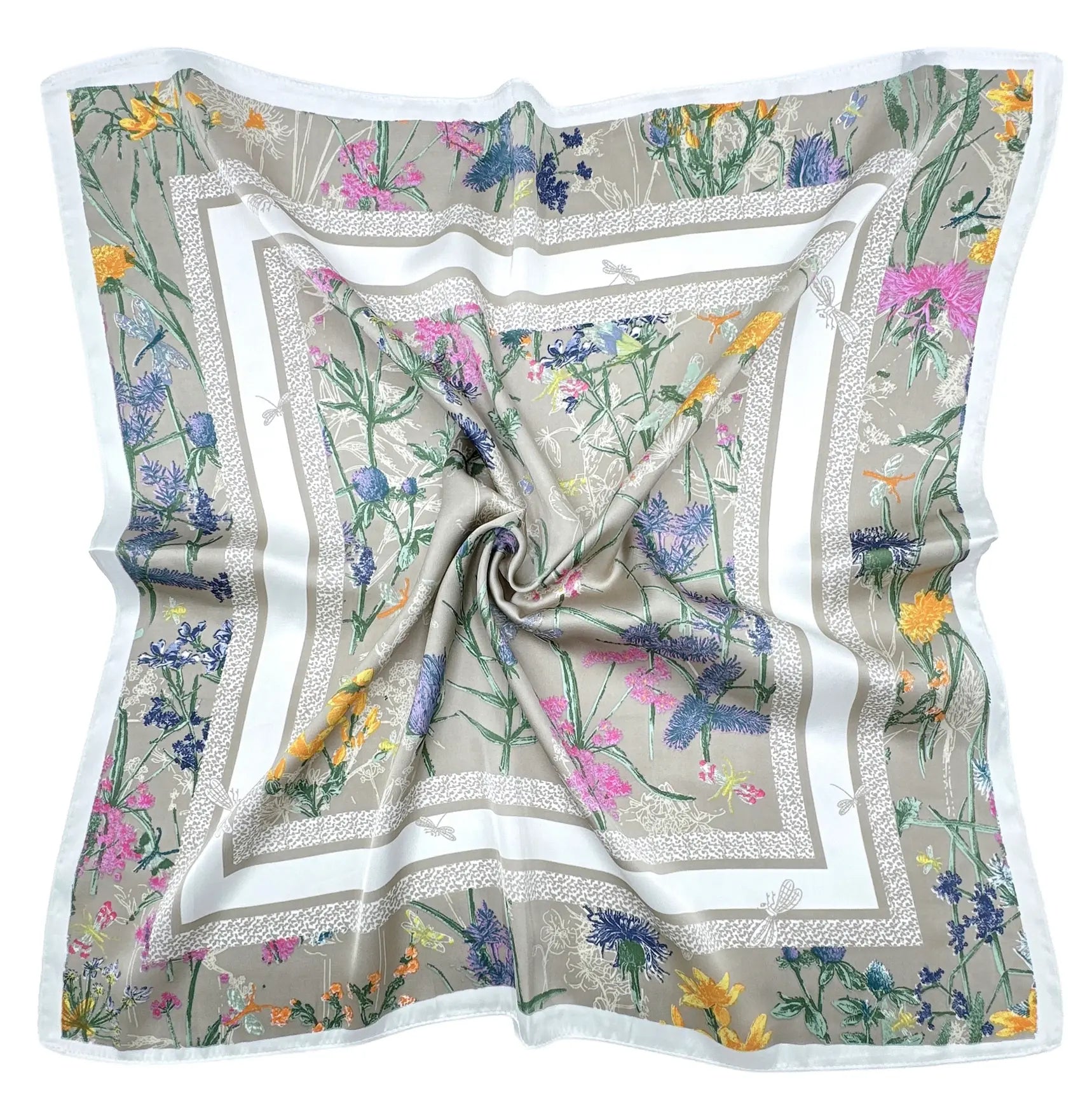 FLOWER BORDER TAUPE PRINT SQUARE SCARF