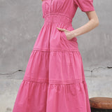 POUF SSLV TIERED MIDI DRESS