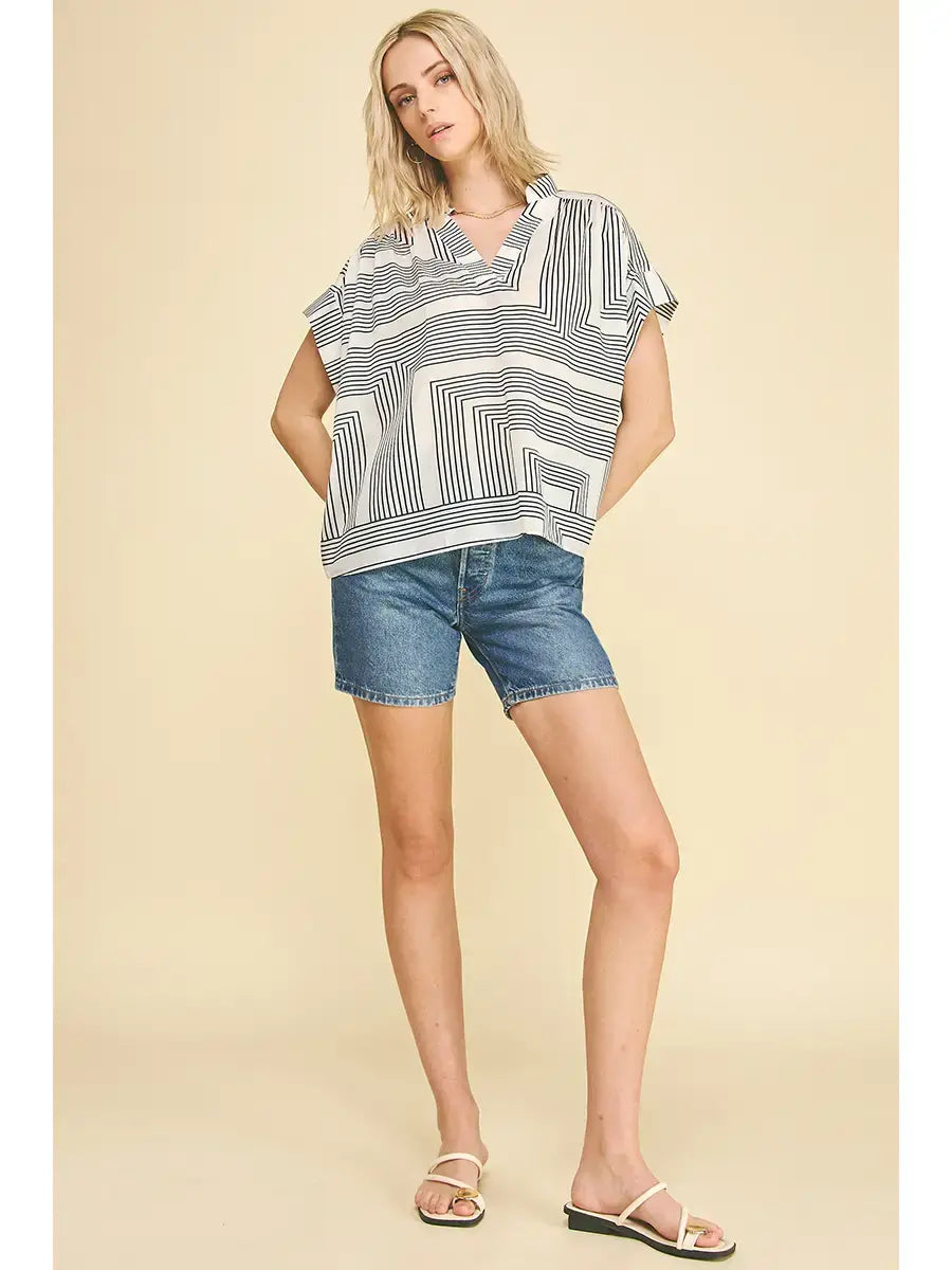 GEOMETRIC VNECK BLOUSE
