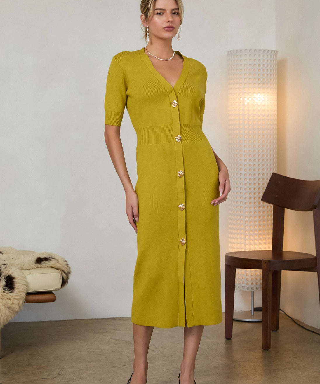 RIBBED KNIT SSLV MIDI
