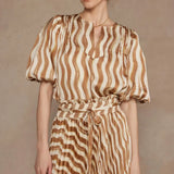 WAVY STRIPE PUFF SLEEVE TOP