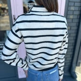PEARL JEWELED SHOULDER STRIPED SWEATER