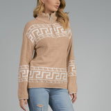 PRINTED  HALF ZIP SWEATER