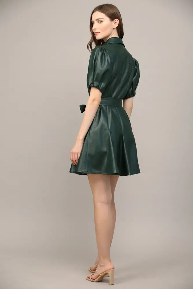 SSLV FAUX LEATHER DRESS