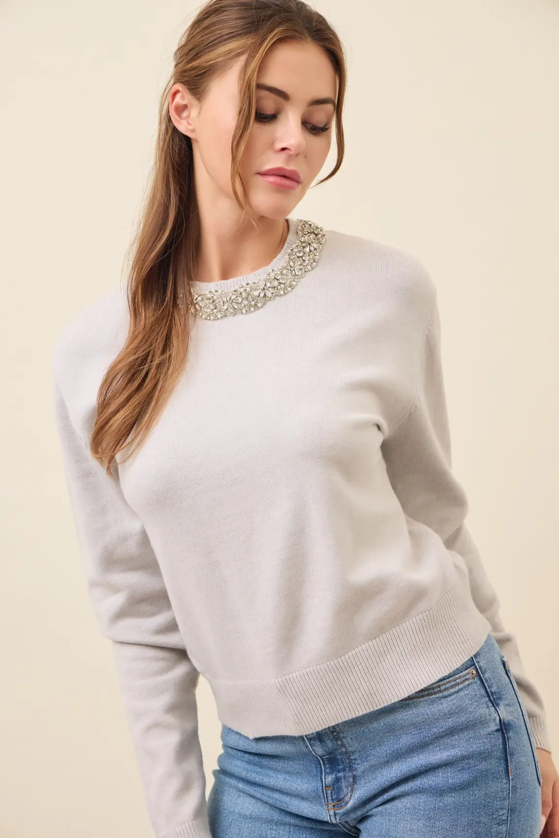 CHRISSY JEWEL NECK SWEATER