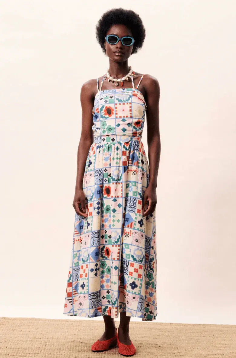 PATCHWORK PRINT MIDI SUNDRESS