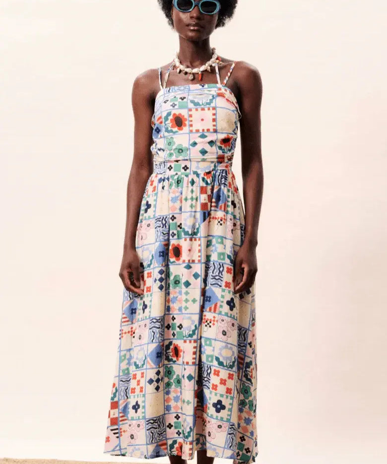 PATCHWORK PRINT MIDI SUNDRESS