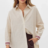STRIPED BUTTON DOWN W/SLEEVE DETAIL