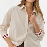STRIPED BUTTON DOWN W/SLEEVE DETAIL