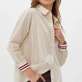 STRIPED BUTTON DOWN W/SLEEVE DETAIL