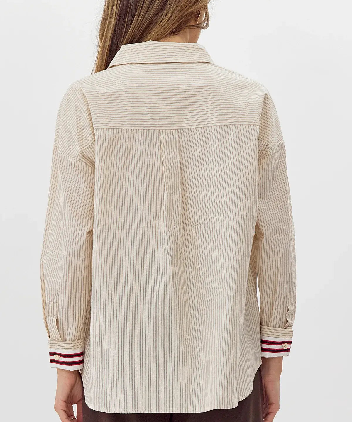 STRIPED BUTTON DOWN W/SLEEVE DETAIL
