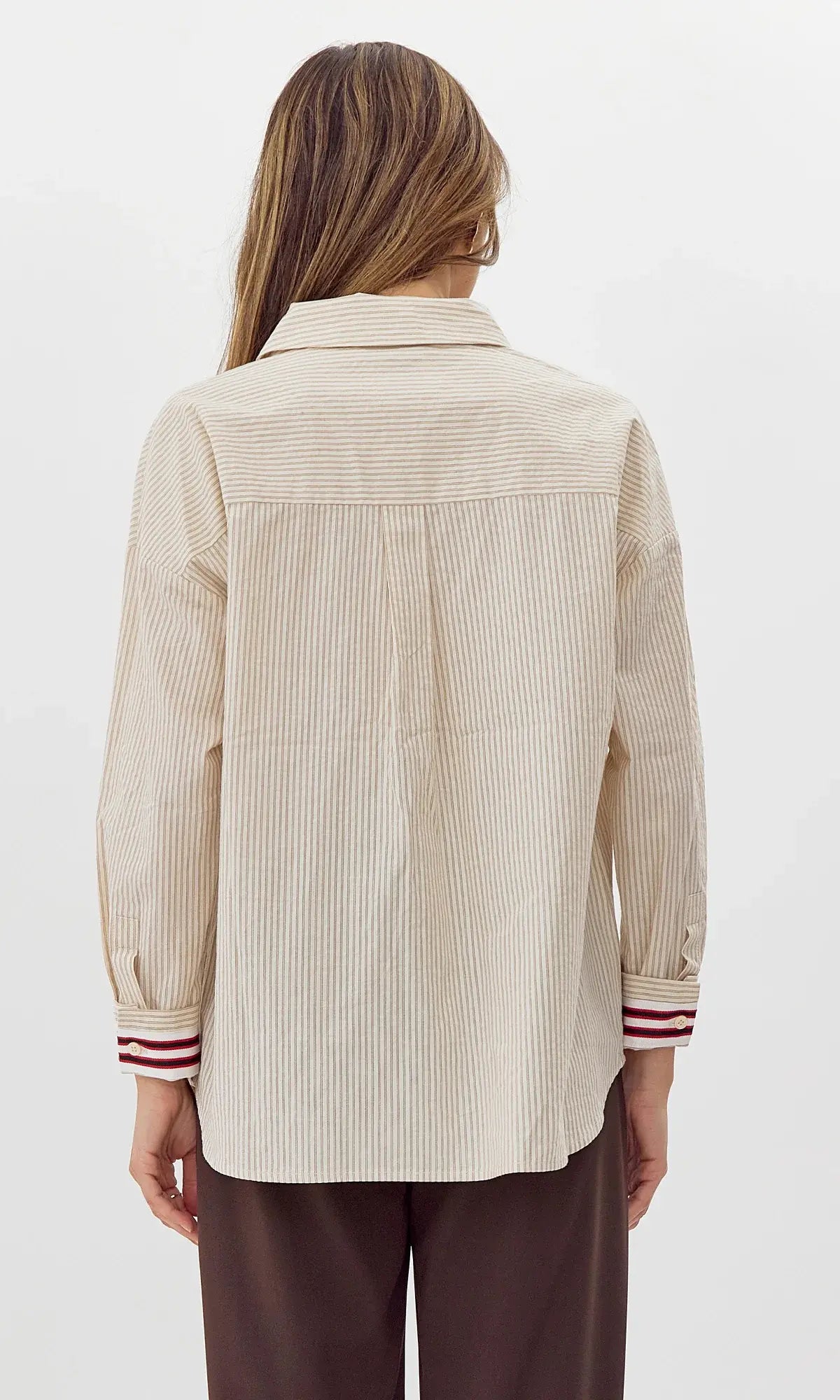 STRIPED BUTTON DOWN W/SLEEVE DETAIL