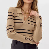 VNECK RIBBED STRIPE KNIT TOP