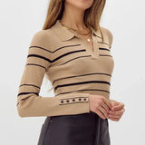 VNECK RIBBED STRIPE KNIT TOP