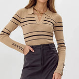 VNECK RIBBED STRIPE KNIT TOP