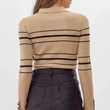 VNECK RIBBED STRIPE KNIT TOP
