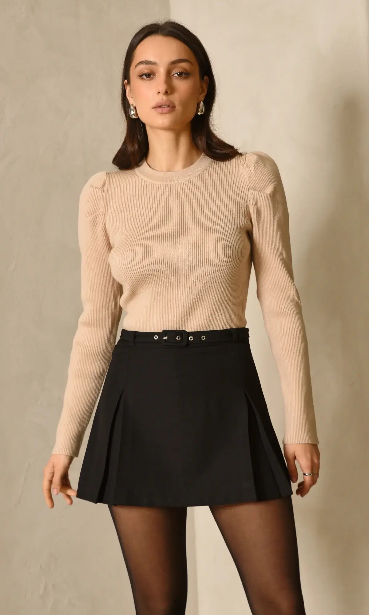 PUFF SLEEVE KNIT RIBBED TOP (additional colors)