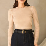 PUFF SLEEVE KNIT RIBBED TOP (additional colors)