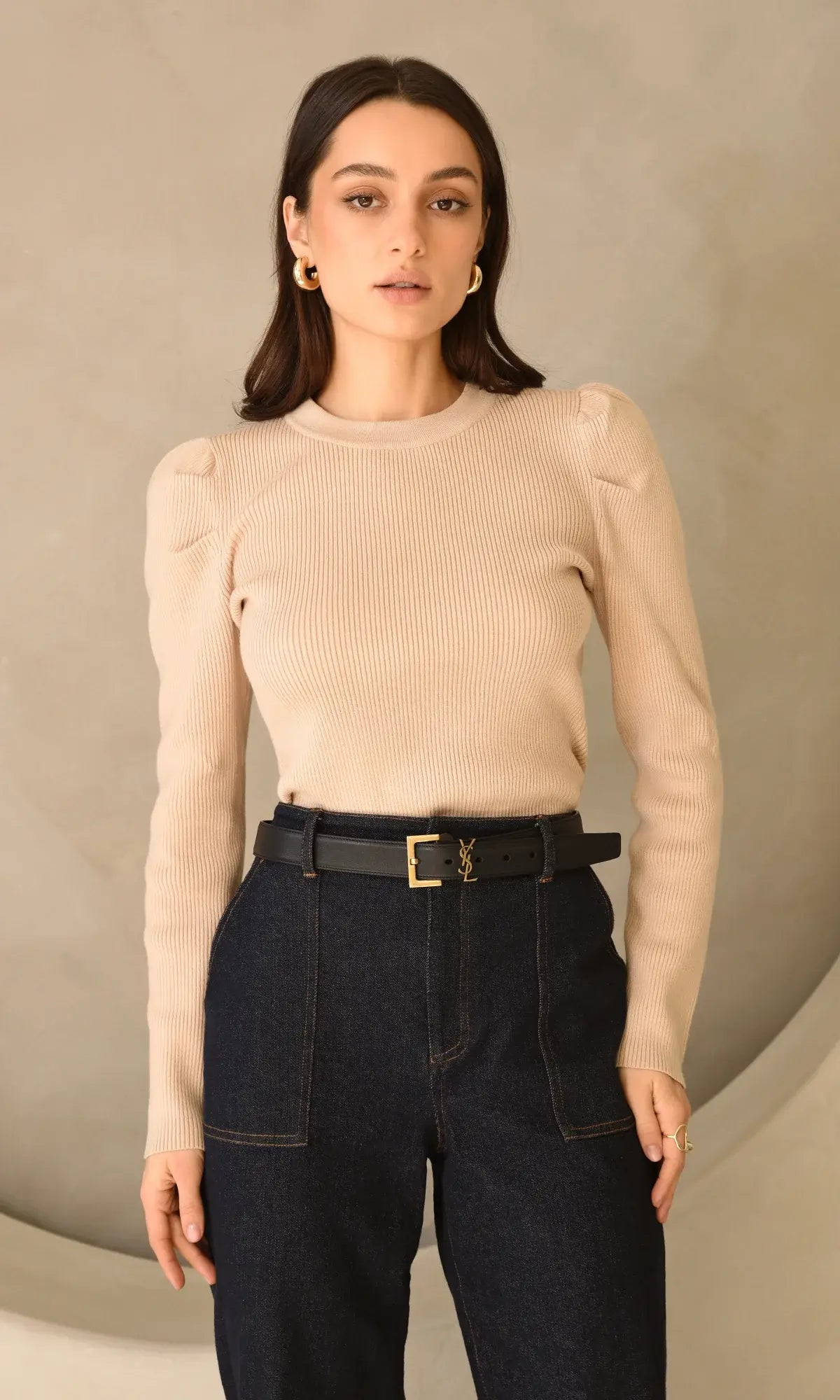 PUFF SLEEVE KNIT RIBBED TOP (additional colors)