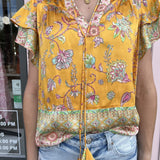 BORDER PRINT FLUTTER SLEEVE BLOUSE