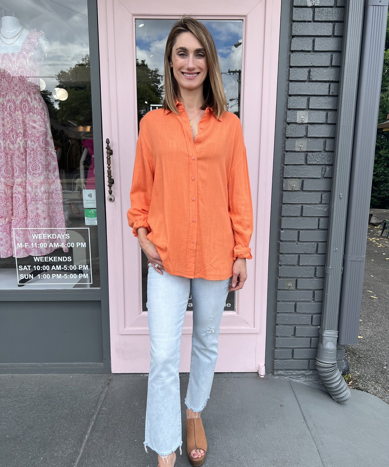 LINEN BUTTON DOWN TOP