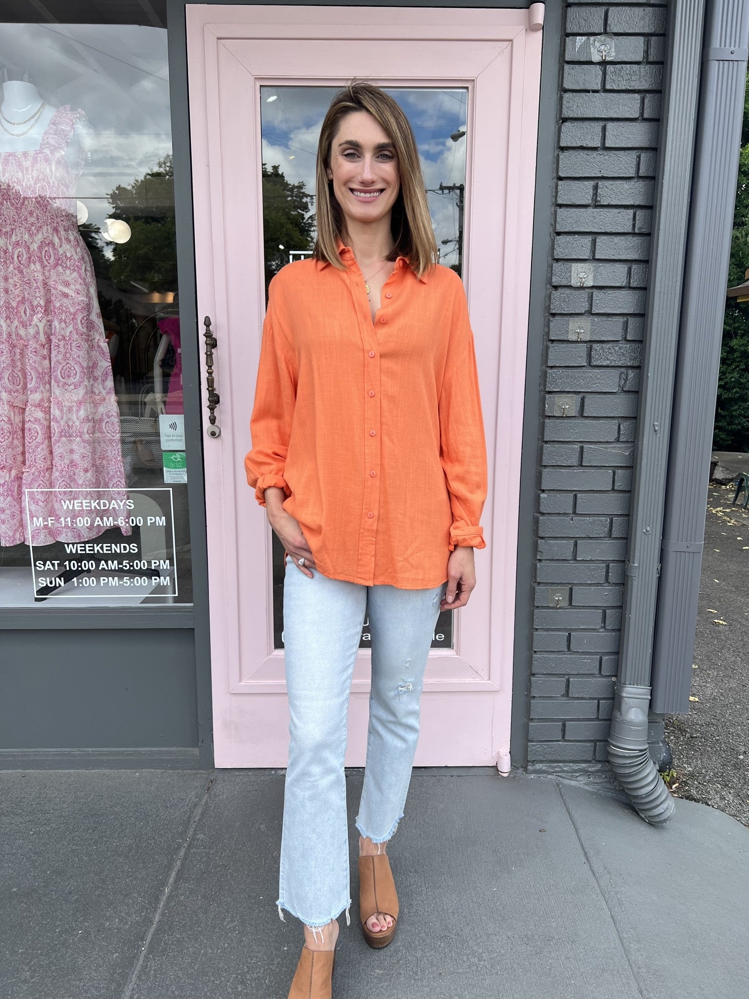 LINEN BUTTON DOWN TOP