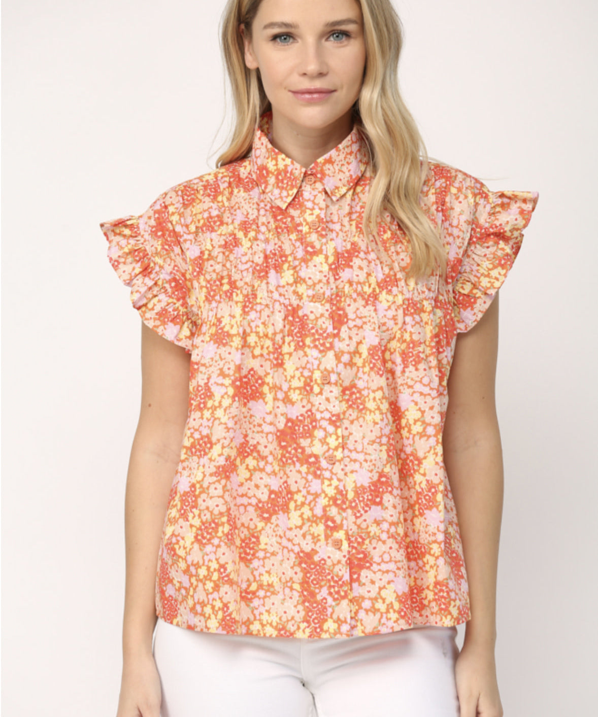 FLORAL FLUTTER SLV TOP