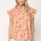 FLORAL FLUTTER SLV TOP
