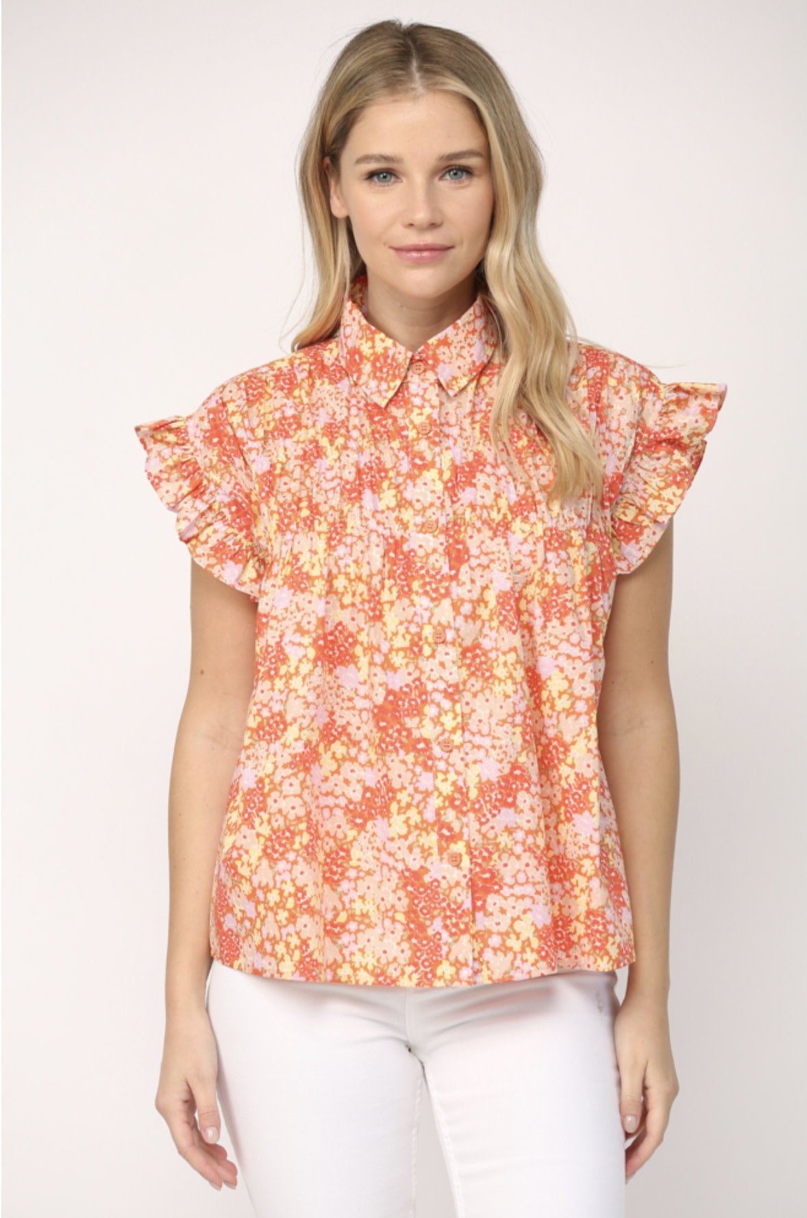 FLORAL FLUTTER SLV TOP