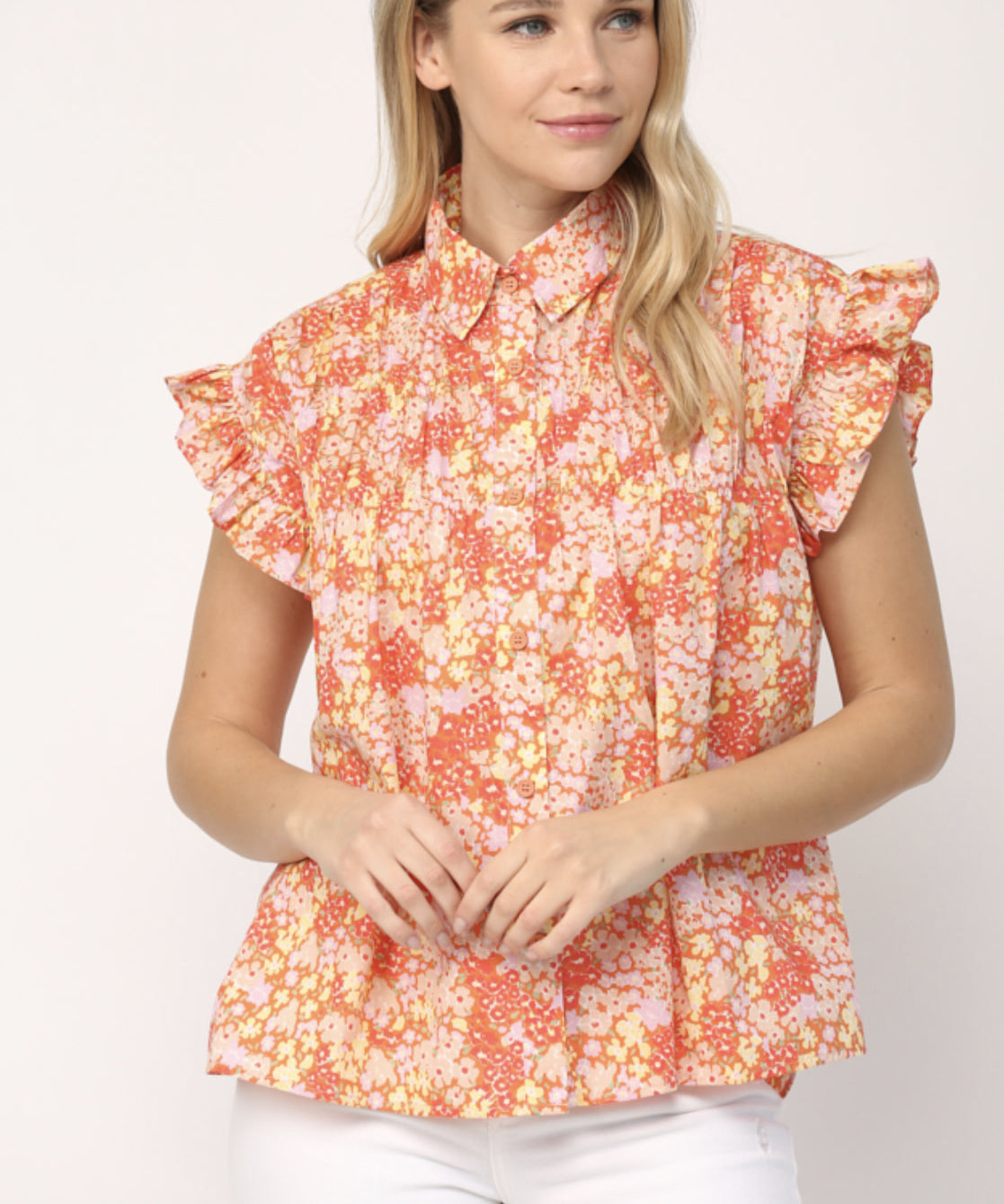 FLORAL FLUTTER SLV TOP