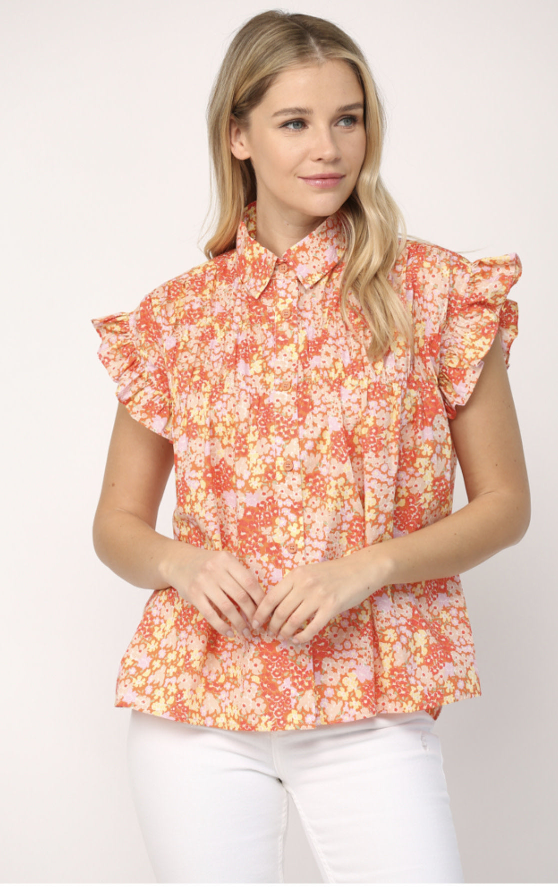 FLORAL FLUTTER SLV TOP