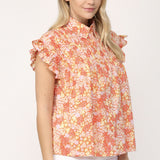 FLORAL FLUTTER SLV TOP