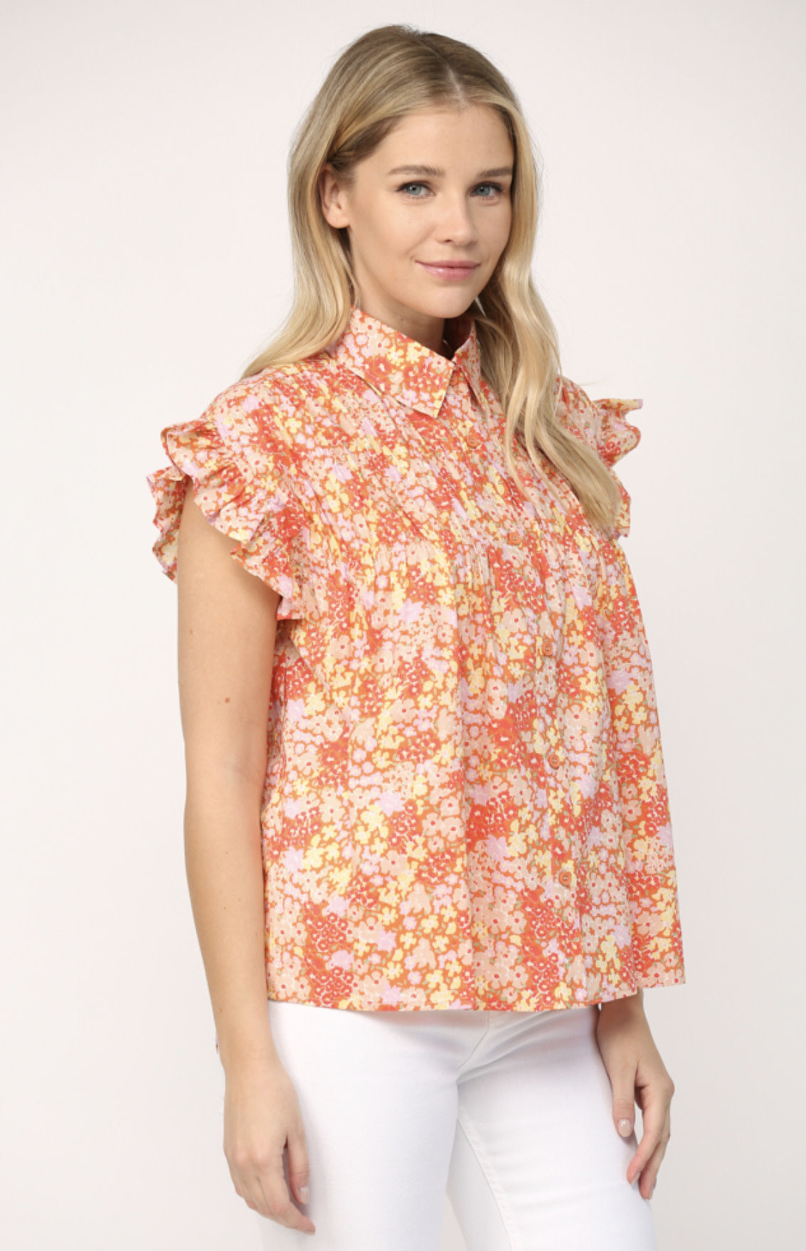 FLORAL FLUTTER SLV TOP