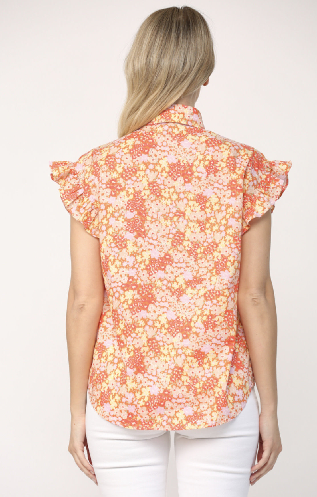 FLORAL FLUTTER SLV TOP