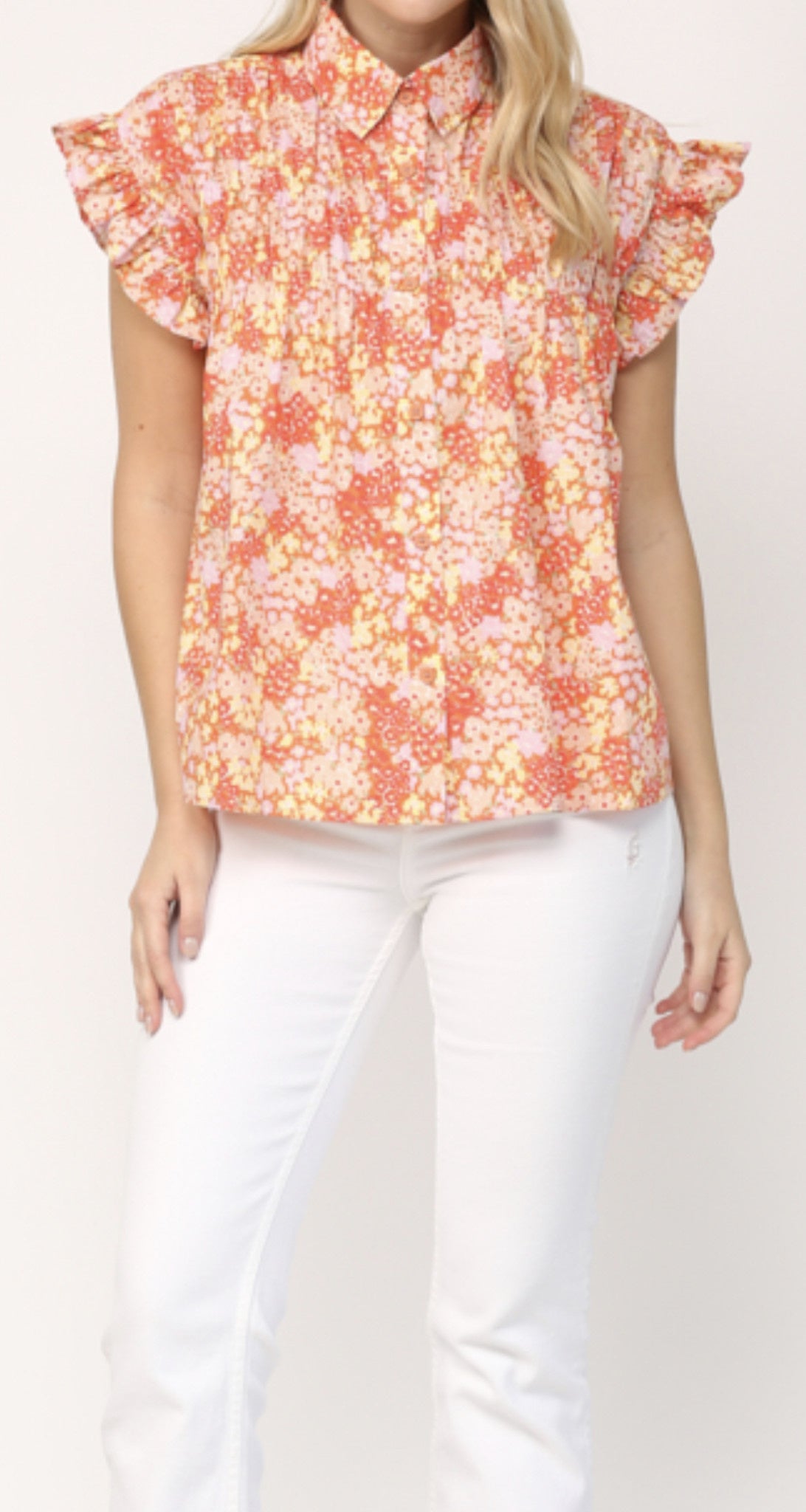 FLORAL FLUTTER SLV TOP