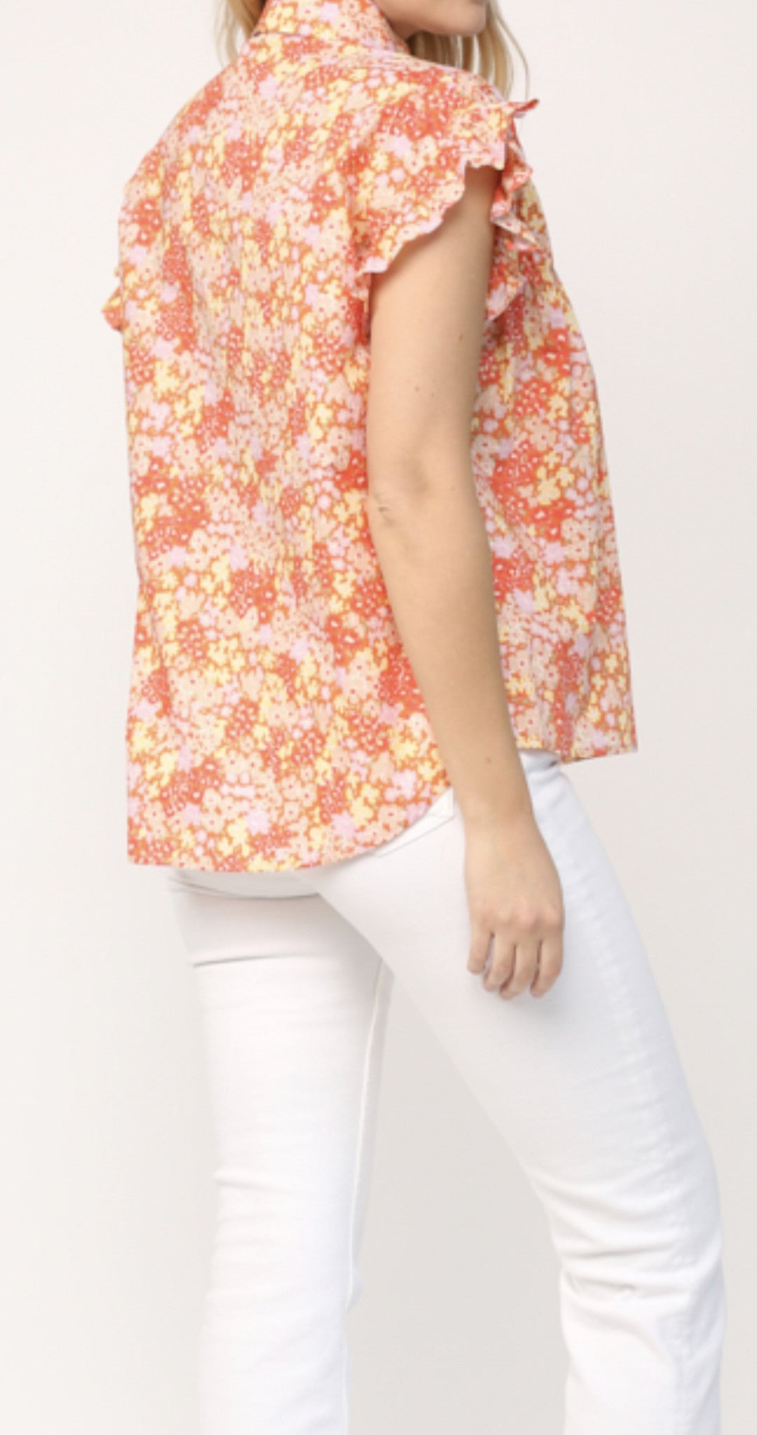 FLORAL FLUTTER SLV TOP